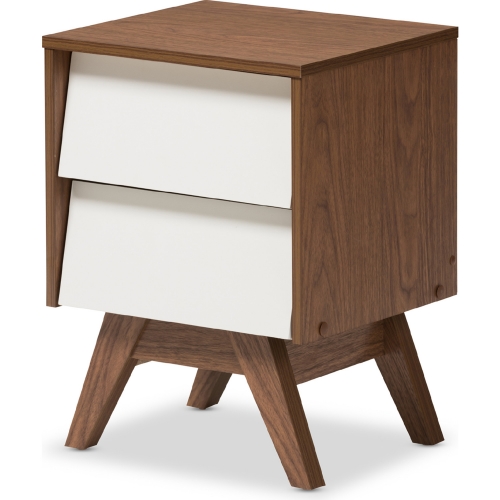 Hildon 2 Drawer Storage Nightstand in White & Walnut Finish Wood